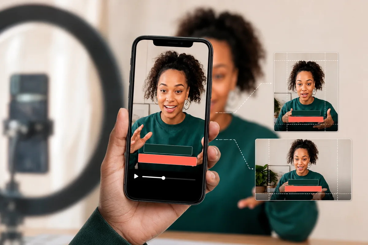 A creator previewing subtitle placement across vertical, square, and landscape social videos