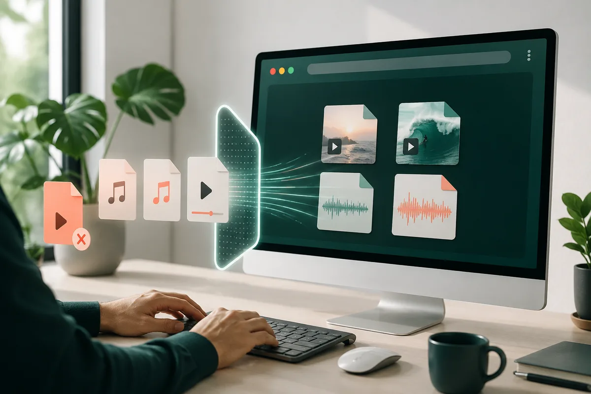 Video and audio file types passing through a compatibility gateway into a web browser